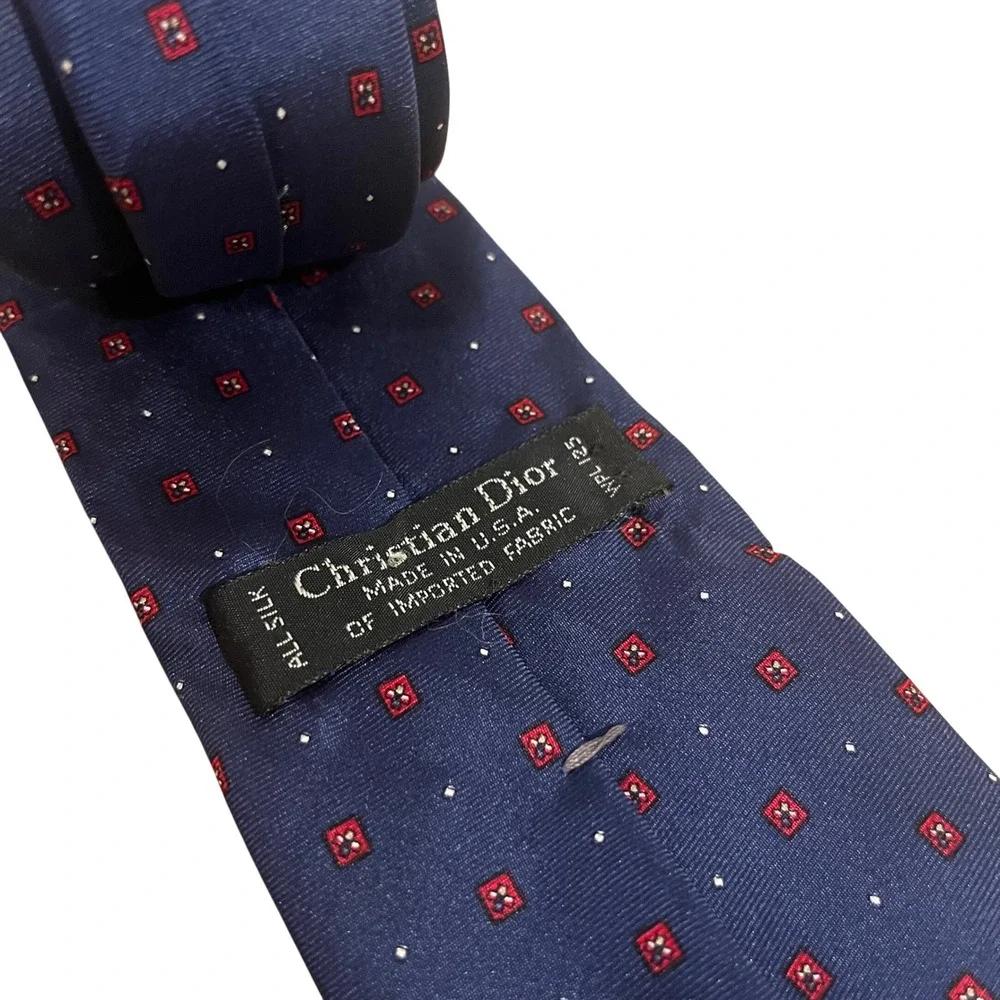 Christian Dior Navy Blue Geometric Pattern Silk Necktie Designer Formal euc‎